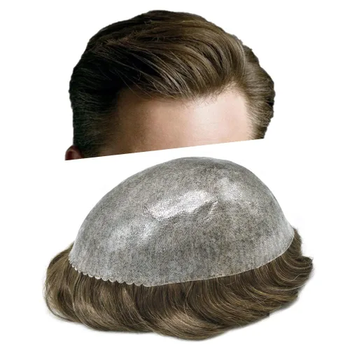 Vista 42 de Toupee para hombres Toupee - Sistema de reemplazo de cabello humano completo de poli piel fina para hombre, postizos inyectados PU para hombre