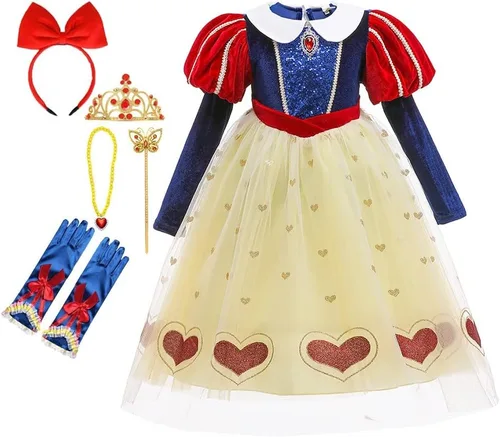 Vista 65 de HIHCBF Disfraz de princesa blanca como la nieve para niñas, cumpleaños, Navidad, Halloween, carnaval (con accesorios)