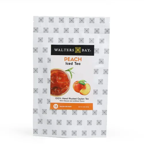 Vista 3 de Walters Bay Té helado de melocotón, 18 unidades, cada bolsa hace 1 galón, tamaño familiar, sabor a melocotón del sur, 100% desplumado a mano, té