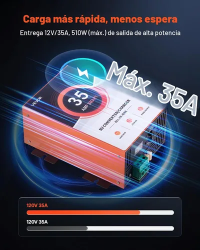 Vista 2 de VEVOR Convertidor de energía para RV, 35 Amp, Convertidor de 110V AC a 12V DC para RV, cargador de batería, carga inteligente de 4 etapas, rango