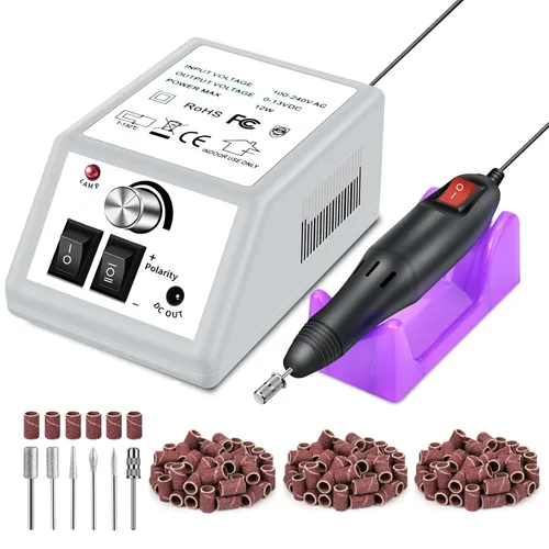 Vista 8 de LAVAED Kit de máquina de taladro de uñas eléctrico profesional, vibración de bajo ruido con brocas de uñas y bandas de lijado para taladro de uñas