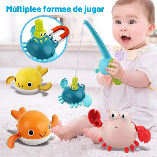 Vista 2 de Dwi Dowellin Juguete de baño para niños pequeños, juguete de bañera con juguetes de natación flotantes sin moho y tazas apilables, juego de pesca