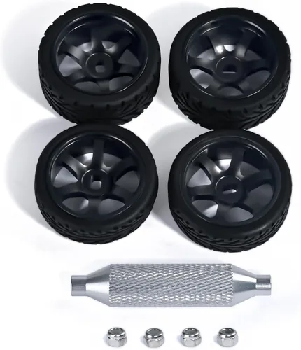 Vista 7 de Llantas de rueda de 6 radios y neumáticos de deriva de coche RC para 1/28 RC Hobby modelo, [2 estrechos+2 anchos] 4 llantas de aleación de aluminio
