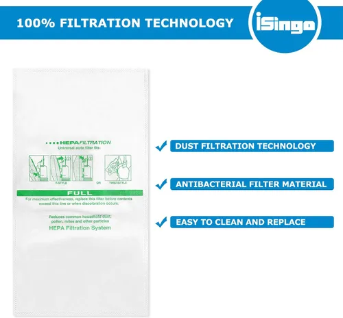 Vista 4 de Paquete de 15 + 5 bolsas de filtro HEPA 204814 más cinturones, para bolsas de vacío Kirby 204811 204808 205811, bolsas universales de tela blanca