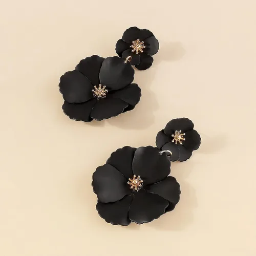 Vista 7 de Mintolex Aretes de flores de playa de verano para mujeres y niñas, aretes colgantes de doble flor bohemios, aretes colgantes de pétalos florales