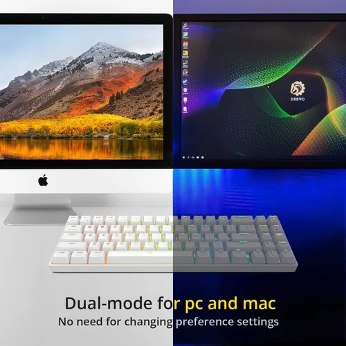 Vista 4 de DREVO Calibur V2 TE RGB - Teclado mecánico para juegos con cable 60%, compacto de 71 teclas, funciona para PCMac, USB tipo C desmontable