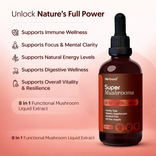 Vista 2 de Super Mushroom Complex 8 en 1 Extracto líquido – Gotas de 4 onzas líquidas con melena de león Reishi Cordyceps Chaga Maitake cola de pavo Shiitake