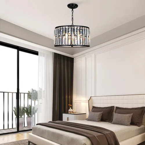 Vista 5 de Weesalife Candelabros de cristal para comedor sobre mesa, 6 luces modernas para dormitorio, lámparas de tambor para isla de cocina, sala de estar