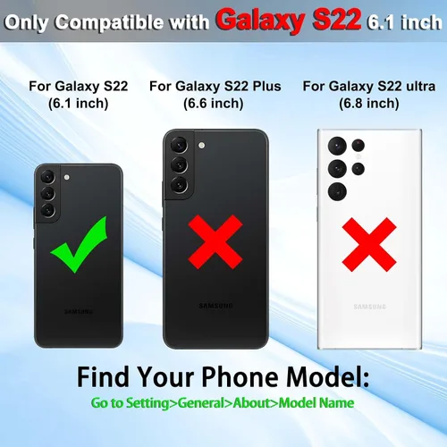 Vista 2 de VANAVAGY Funda tipo cartera compatible con Galaxy S22 con soporte para tarjetas de bloqueo RFID, piel sintética, cierre magnético, función atril