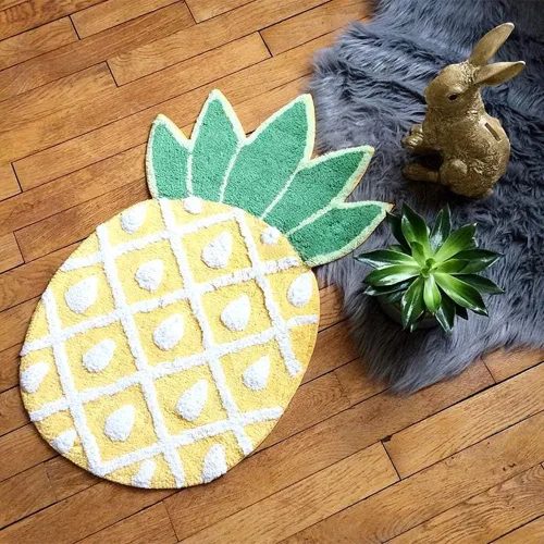 Vista 8 de Tapete antideslizante con diseño de piña, diseño de piña de dibujos animados, para decoración del hogar, sala de estar, dormitorio, baño, fruta
