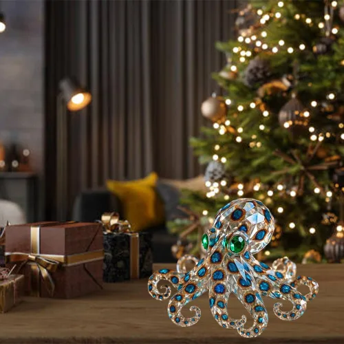 Vista 6 de Figura de pulpo con anillos azules, adornos curativos para el hogar, adorno de pulpo de cristal hecho a mano, adornos decorativos de resina