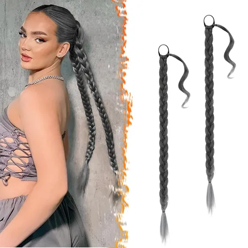 Vista 71 de Barsdar Extensión de 26 Pulgadas de Cola de Caballo Trenzada Larga con Banda Elástica - Extensiones de Cabello en Cola de Caballo Recta y Elegante