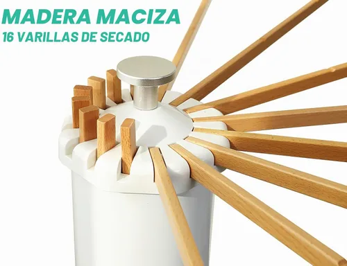 Vista 3 de Estante de secado de ropa con trípode cilíndrico, 16 varillas expandibles, estante de secado de pulpo de pie, maestro de ahorro de espacio, compacto