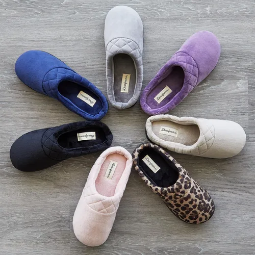 Vista 2 de Dearfoams Darcy - Pantuflas de velour de microfibra, tipo zueco con bordes acolchados, para mujer