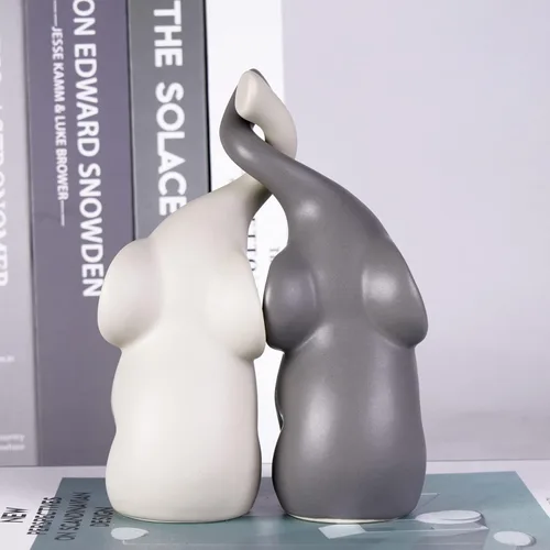 Vista 5 de OwMell Juego de 2 figuras de estatua de elefante amoroso, soporte de anillo de elefante de 6 pulgadas, regalos para parejas, decoración de la suerte