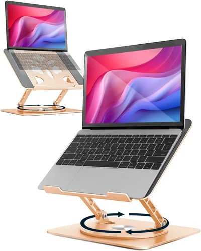 Vista 16 de Soporte ajustable para laptop de escritorio - Elevador portátil para laptop con base giratoria, soporte plegable de aluminio para computadora Negro
