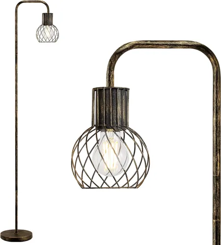 Vista 9 de Lámpara de pie industrial, lámpara de pie plateada antigua moderna con bombilla LED de 6 W, interruptor de pie, lámparas altas de metal para sala