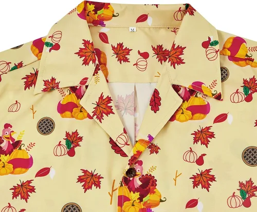 Vista 2 de Durio Camisa de Halloween para hombre, diseño de esqueleto de calabaza, manga corta, con botones, camisas casuales para hombre, regalos