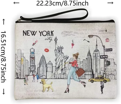 Vista 7 de Bolso grande de la mano del bolso del maquillaje del bolso de la cremallera del recuerdo de Nueva York para niñas y mujeres, JP-330133A, Bolso