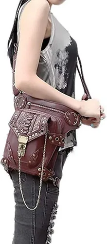 Vista 4 de Rebajas Cyber Monday Ofertas Venta Steampunk Riñonera Bolso para cintura Moda Gótico Hombro Bandolera Bandolera Muslo Pierna Capucha Bolsa de Viaje