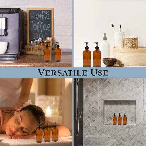 Vista 4 de Cornucopia Brands Botellas de vidrio ámbar de 4 onzas (paquete de 4) ideales para lociones, jabón líquido, aromaterapia y más