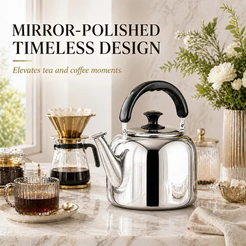 Vista 8 de Hervidor de té silbante, acero inoxidable 316 de grado alimenticio, agua caliente rápida de hervir, hervidor de cocina con mango ergonómico