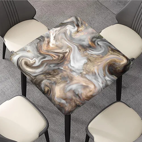 Vista 3 de RenteriaDecor Manteles Cuadrados de Mesa de Mármol con Ajuste, Textura de Marmoleado Retro Impermeable de Limpieza Fácil con Borde Elástico