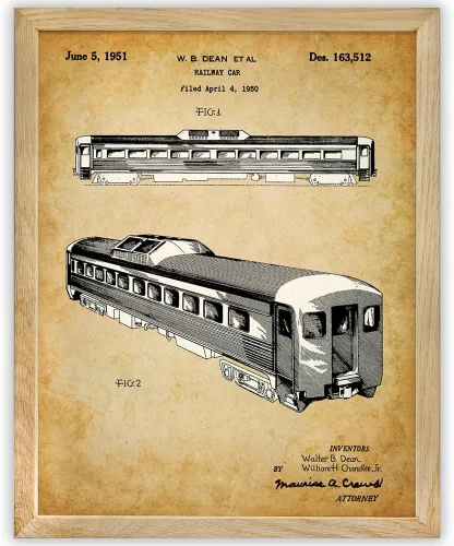Vista 9 de Patente de coche ferroviario de pasajeros - Decoración clásica de tren, exhibición de pared de transporte ferroviario de locomotora, gran regalo