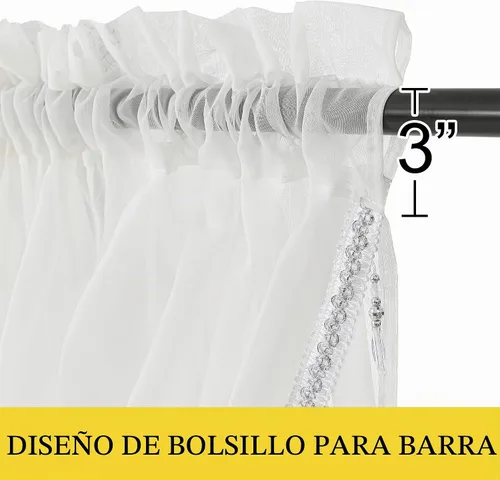 Vista 4 de NICETOWN Juego de 4 cortinas transparentes con cenefa adjunta con cuentas, cortinas de cascada para sala de estar, guardería de bebé, decoración