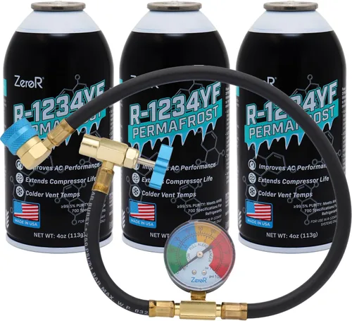 Vista 8 de ZeroR® Permafrost para sistemas de CA R1234YF Potenciador de rendimiento 2 latas + medidor de grifo HD de 24 pulgadas