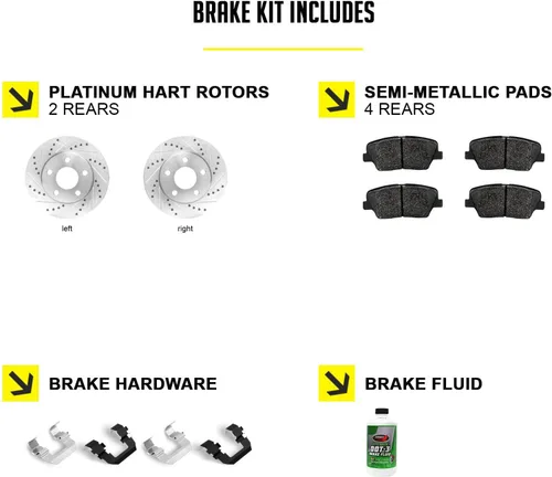 Vista 2 de Hart Brakes Kit de frenos y rotores traseros Pastillas de freno traseras Rotores y pastillas de frenos Pastillas de freno y rotores
