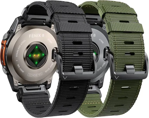 Vista 14 de Compatible con Garmin Fenix 7X/ 6X/ 5X/ 8/8 Pro 51mm/5X Plus/6X Pro/7X pro, Correa de reloj de nylon Quickfit de 26 mm para Tactix 7/Descent Verde
