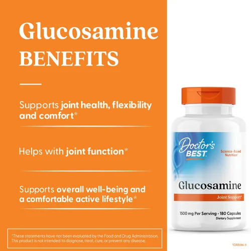 Vista 4 de Doctor's Best Suplemento de glucosamina para hombres y mujeres – Glucosamina 1500 mg por 2 cápsulas, apoyo para la salud de las articulaciones