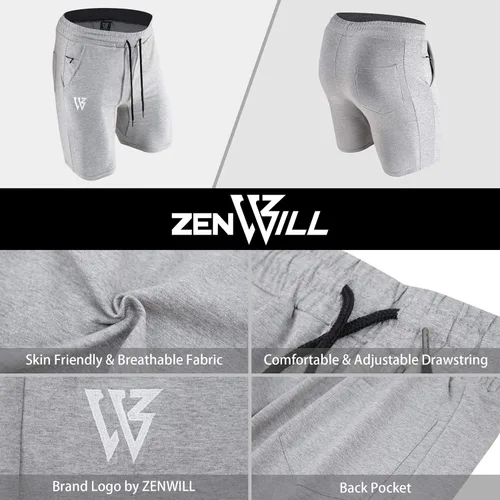 Vista 5 de ZENWILL Pantalones cortos de gimnasio para hombre, pantalones cortos de entrenamiento atléticos para fisicoculturismo con bolsillos
