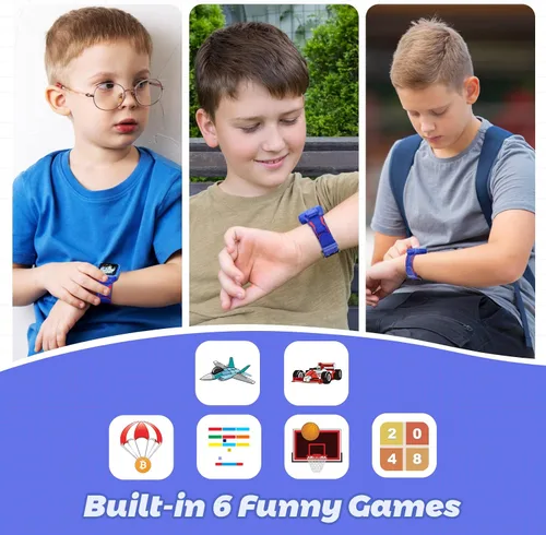 Vista 5 de Reloj inteligente digital para niños con cámara, pantalla táctil con video, alarma MP3, podómetro, juegos para niños de 3 a 9 años, regalos de Azul