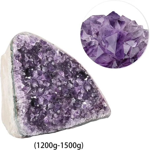 Vista 4 de Rockcloud Figura de cristal de cuarzo de amatista púrpura natural, geoda drusa para decoración del hogar, adorno de escritorio autoportante