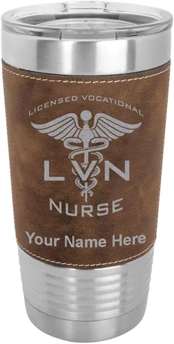 Vista 11 de LaserGram Vaso aislado al vacío de 20 onzas, con licencia LVN, enfermera vocacional, grabado personalizado incluido (cuero sintético, estilo béisbol)