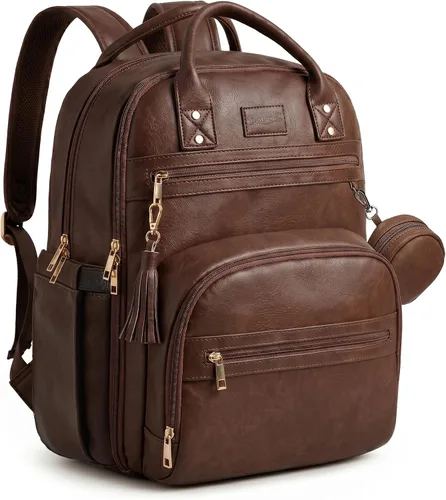 Vista 9 de ROSEGIN Mochila para pañales de cuero vegano de alta calidad con cambiador impermeable, cremalleras reforzadas y sin olor, organizador profesional