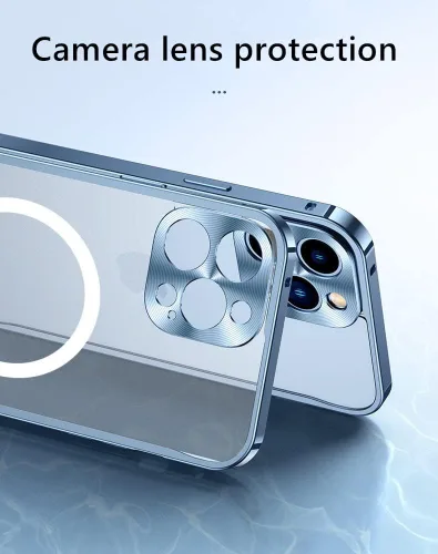 Vista 5 de kaitesi Funda magnética para iPhone 14 compatible con MagSafe Metal aleación de aluminio parachoques mate translúcido cubierta trasera con protector