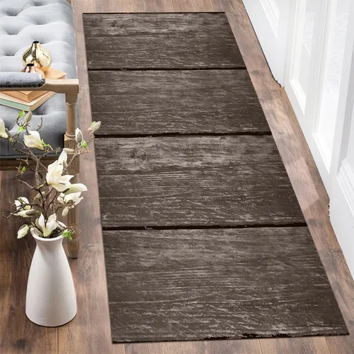 Vista 38 de GUBIYU Juego de 2 alfombras y tapetes de cocina de madera campestre, lavables, rústicas, tablones de madera marrón, alfombras de baño