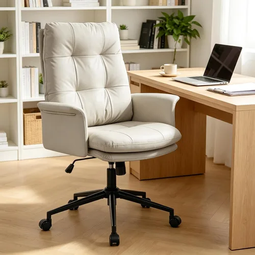 Vista 8 de IWMH Silla de escritorio cómoda,Silla de oficina ejecutiva,Silla de Beige lechoso