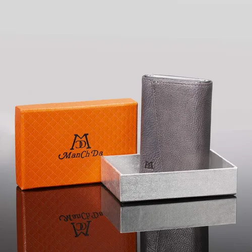 Vista 7 de ManChDa Billetera de cuero genuino delgada con bloqueo RFID para hombres, billetera triple de aluminio, cartera desmontable para tarjetas