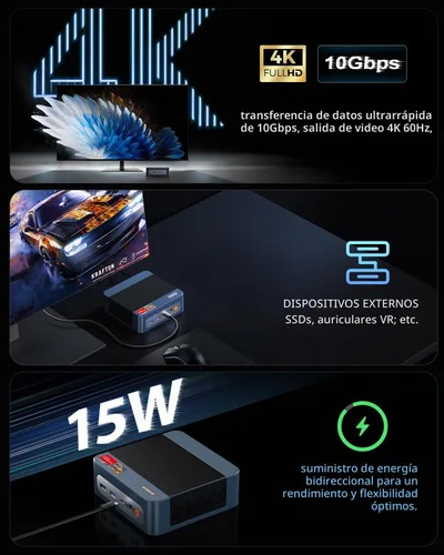 Vista 7 de BOSGAME Mini PC E5 11 Pro, AMD Ryzen 5300U 4C/8T, PC de oficina en casa de Azul