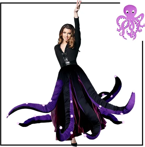 Vista 6 de Funtery Disfraz de pulpo para mujer, vestido de tentáculos de pulpo, disfraz de bruja marina para adultos, caricatura, fiesta de cosplay