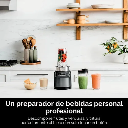 Vista 6 de Ninja BN400 Nutri Pro - Licuadora personal compacta, tecnología Auto-iQ, 1000 vatios, para bebidas congeladas, batidos, salsas y más, con tazas