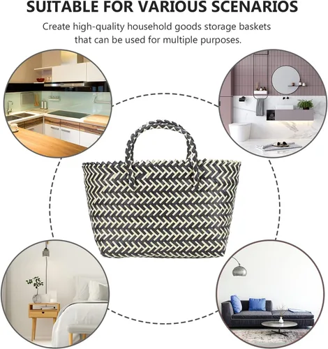 Vista 4 de Zerodeko 1 unid bolso hecho a mano bolsas de plástico bolsa de rayas de moda bolsa de gran capacidad, Negro