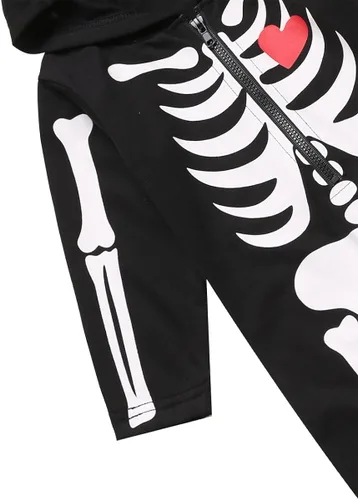 Vista 4 de Disfraz de esqueleto de Halloween para bebé niño con capucha de manga larga