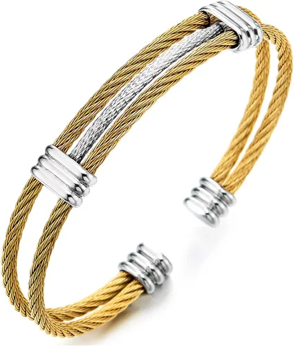 Vista 9 de Pulsera de acero inoxidable COOLSTEELANDBEYOND con cable trenzado ajustable para hombre y mujer