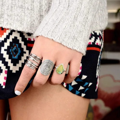 Vista 6 de Boho-Magic Anillos bohemios de plata de ley 925 para mujer, juego de joyas de moda, paquete único de anillos de plata apilables para estilo diario