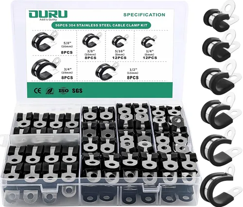 Vista 13 de OURU 10 abrazaderas de cable aisladas acolchadas de acero inoxidable y revestimiento de goma de 1-3/4 pulgadas, abrazaderas de cable y tubería